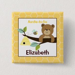 Honey Bear and Bee Customised name tag Button