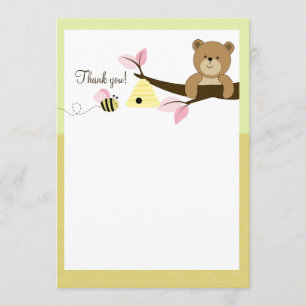 Honey Bear and Bee (Pink) Flat Thank You notes Invitation