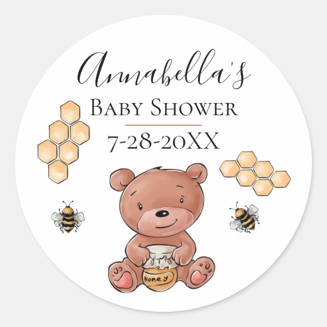 Honey Bear and Bees Classic Round Sticker (Front)