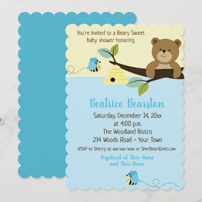 Honey Bear and Boy Bumble Bee Baby Shower Invite (Front/Back)