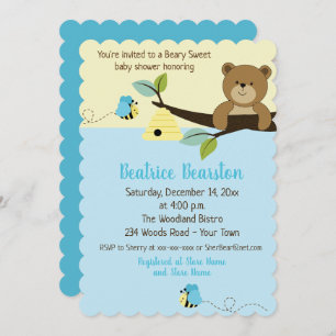 Honey Bear and Boy Bumble Bee Baby Shower Invite