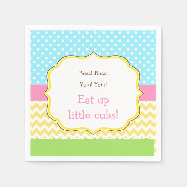 Honey Bear and Bumble Bee Birthday Napkin (Front)