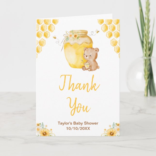 Honey Bear Baby Shower Thank You Card (Front)