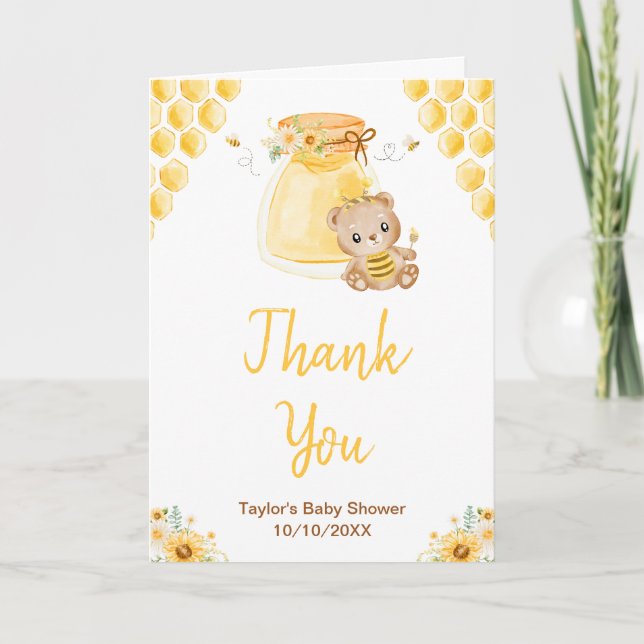 Honey Bear Baby Shower Thank You Card (Front)