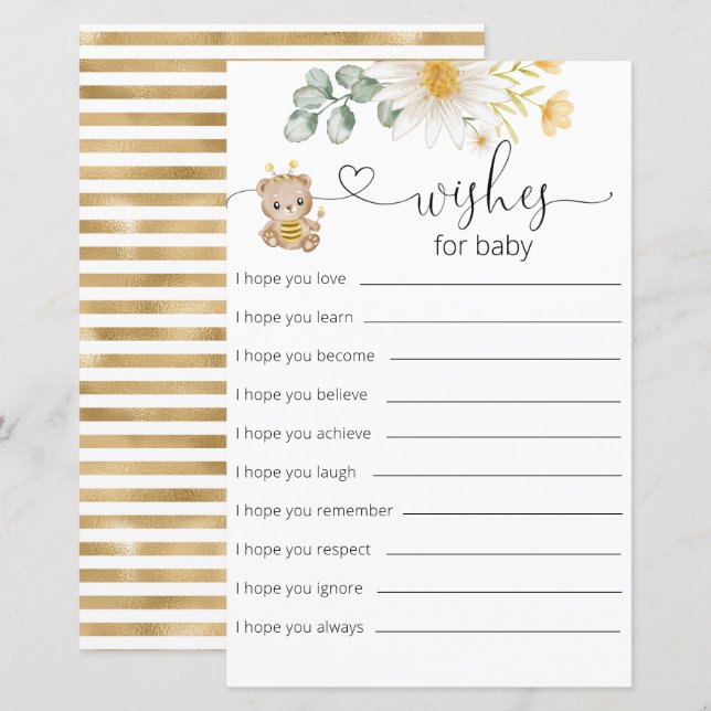 Honey Bear Baby Shower Wishes For Baby Card (Front/Back)