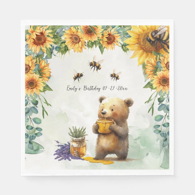 Honey Bear Birthday Party Napkins (Front)