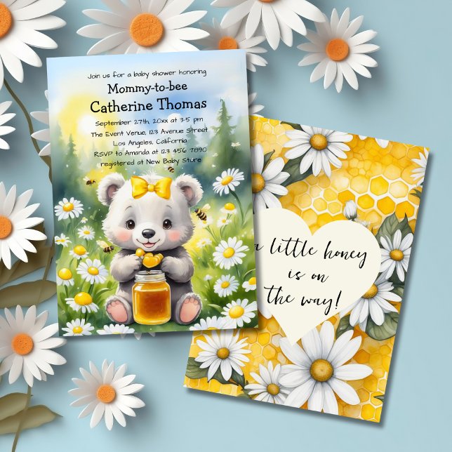 Honey Bear Daisy Flower Garden Spring Baby Shower  Invitation (Creator Uploaded)