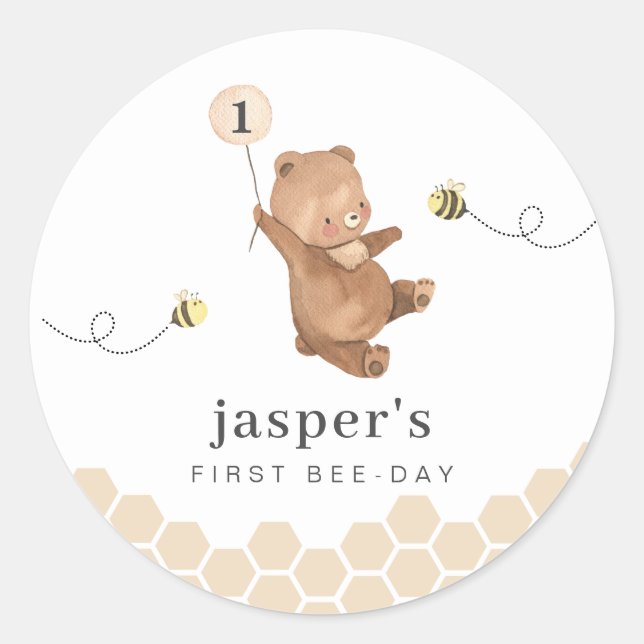 Honey Bear First Bee-day Classic Round Sticker (Front)
