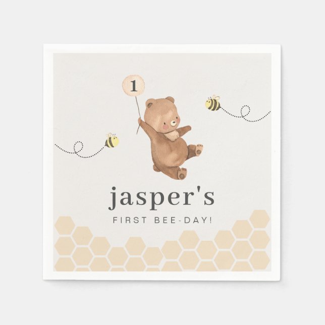Honey Bear First Bee-day Napkin (Front)