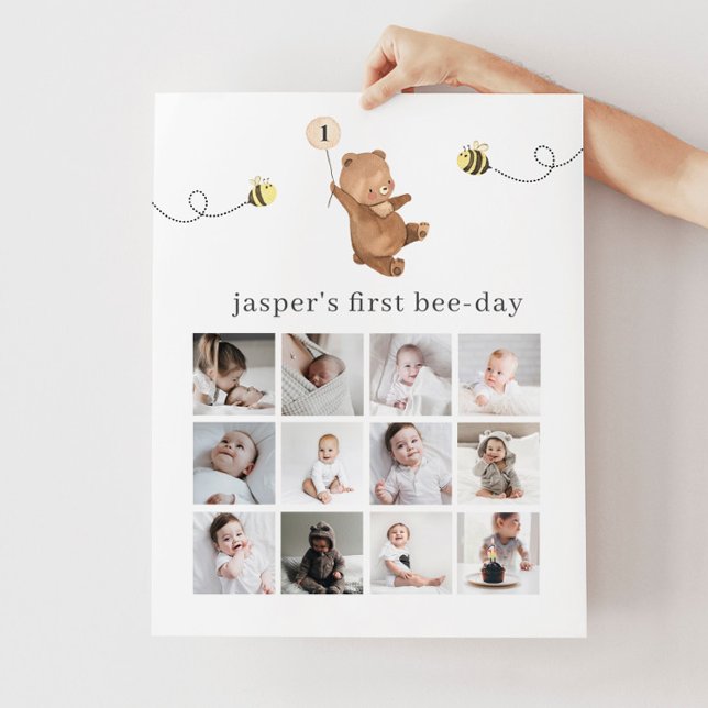 Honey Bear First Bee-Day Photo Collage Poster (Creator Uploaded)