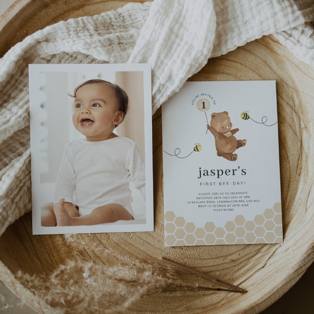 Honey Bear First Bee-day Photo Invitation (Creator Uploaded)