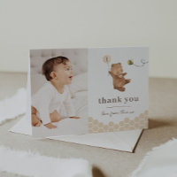 Honey Bear First Bee-Day Photo Thank You Card