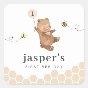Honey Bear First Bee-day Square Sticker