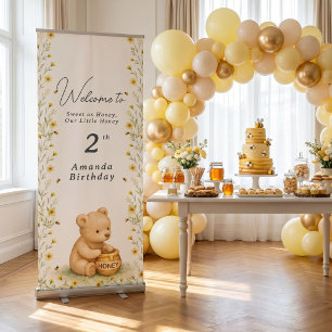 Honey Bear Floral Baby Birthday Retractable Banner