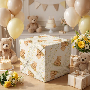 Honey Bear Floral Baby Birthday Wrapping Paper
