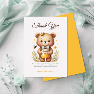 Honey Bear Floral Bee Neutral Greenery Thank You Card