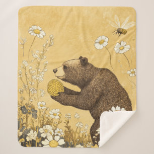 Honey Bear in Wildflower Meadow Sherpa Blanket