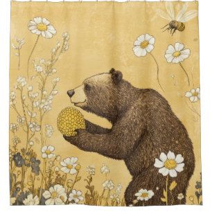 Honey Bear in Wildflower Meadow Shower Curtain