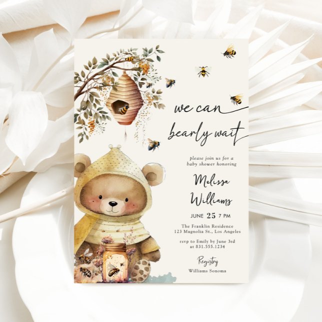 Honey Bear We Can Bearly Wait Baby Shower Invitation (Creator Uploaded)