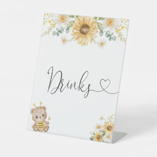 Honey Bear With Sunflowers Drinks  Pedestal Sign