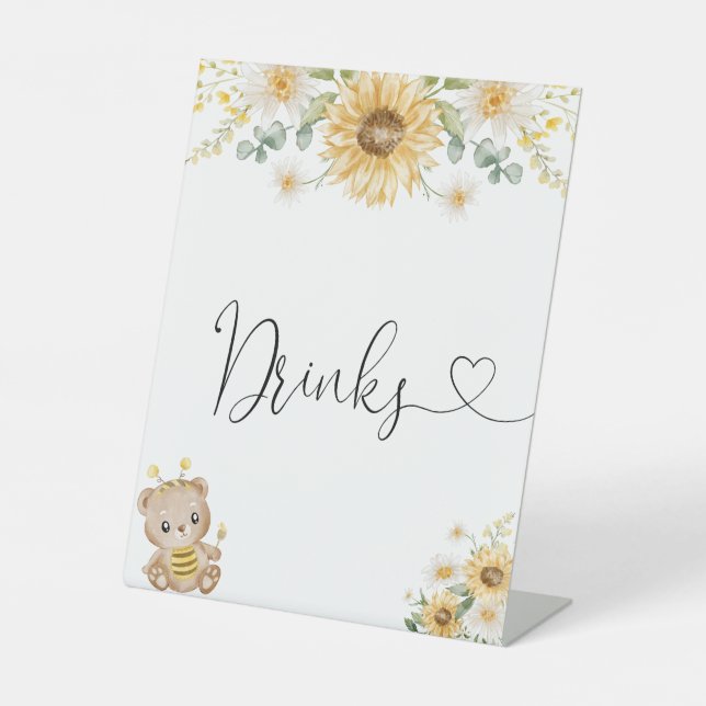 Honey Bear With Sunflowers Drinks  Pedestal Sign (Front)