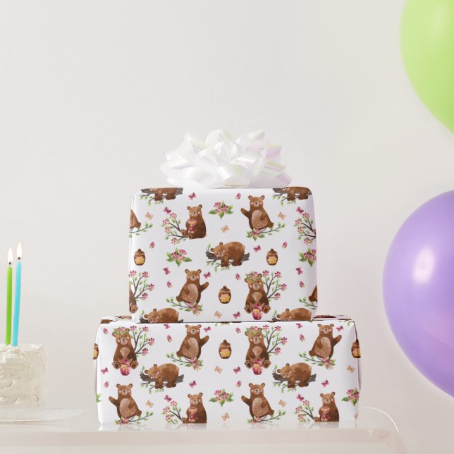 Honey Bears Pattern | Baby Girl Wrapping Paper (Party Gifts)