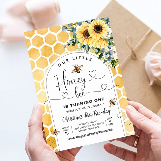 Honey Bee 1st Bee Party Birthday Invitation (Creator Uploaded)