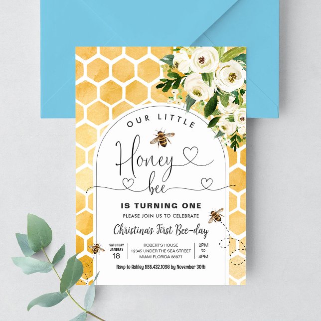 Honey Bee 1st Bee Party Birthday Invitation (Creator Uploaded)