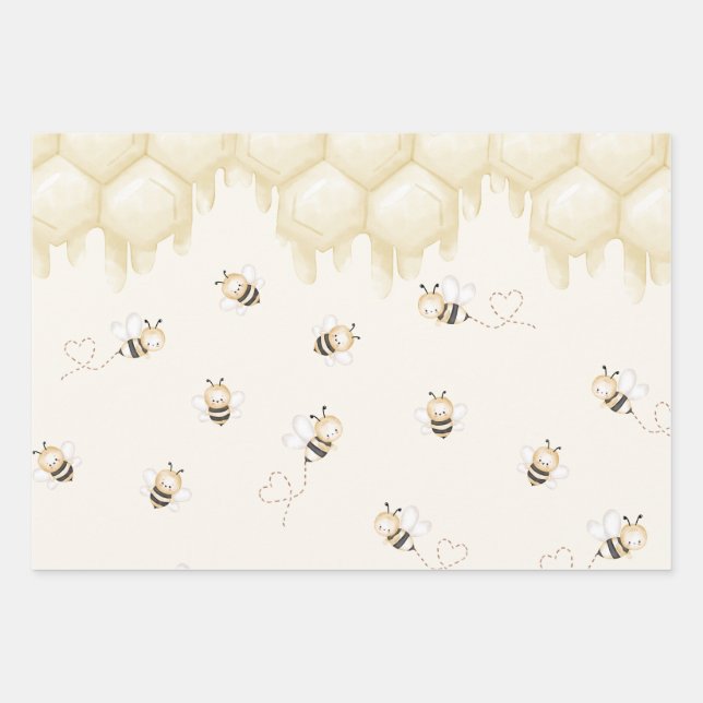 Honey Bee 1st Birthday  Wrapping Paper Sheet (Front 2)