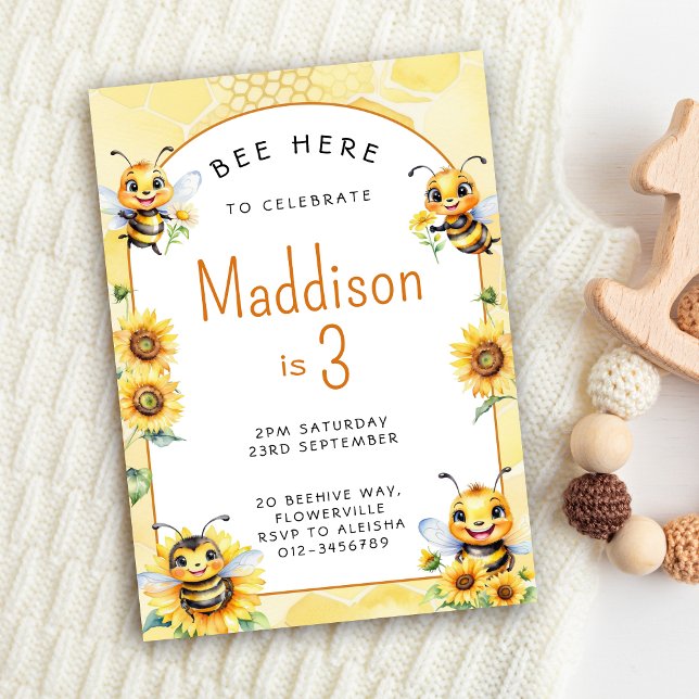 Honey Bee 3rd Birthday Invitation (Honey Bee 3rd Birthday Invitation)