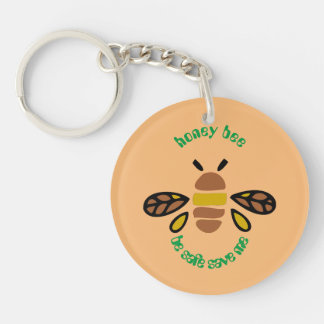 Honey bee acrylic keyring - round
