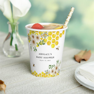 Honey Bee and Daisies Personalised Baby Shower Paper Cups