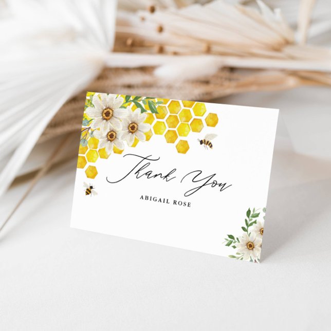 Honey Bee and Daisies Personalised Folded Thank You Card (Creator Uploaded)