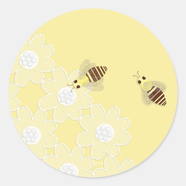 Honey Bee and Daisy Lace Round Stickers (Front)