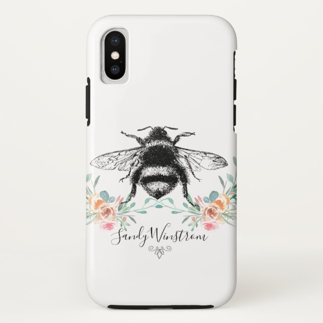 Honey Bee And Floral Custom Name Case-Mate iPhone Case (Back)