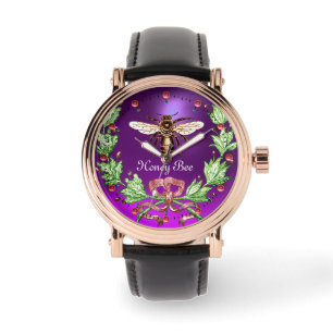 HONEY BEE AND GREEN FLORAL CROWN Beekeeper Purple Watch