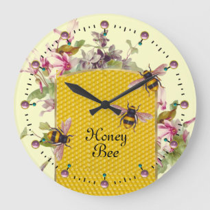 HONEY BEE AND PINK CYCLAMENS,BEEKEEPER LARGE CLOCK