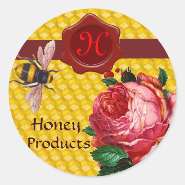 HONEY BEE AND PINK ROSE,BEEKEEPER RED WAX SEAL (Front)