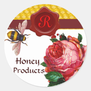 HONEY BEE AND PINK ROSE,BEEKEEPER RED WAX SEAL