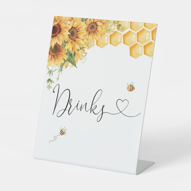 Honey Bee And Sunflowers Drinks Pedestal Sign (Front)