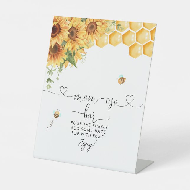 Honey Bee And Sunflowers Mum-osa Bar Pedestal Sign (Front)