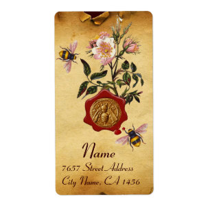 HONEY BEE AND WILD ROSES ,BEEKEEPER RED WAX SEAL