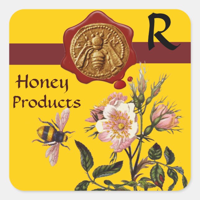 HONEY BEE AND WILD ROSES ,BEEKEEPER WAX SEAL (Front)