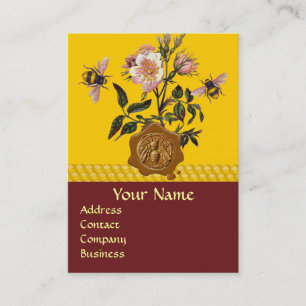 HONEY BEE AND WILD ROSES ,BEEKEEPER WAX SEAL BUSINESS CARD
