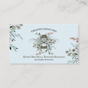 Honey Bee Apiary Floral Rustic Blue Business Card