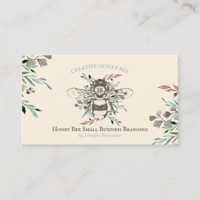 Honey Bee Apiary Floral Rustic Ivory Business Card (Front)