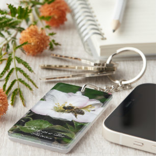 Honey Bee & Apple Blossom Macro   Acrylic Keychain