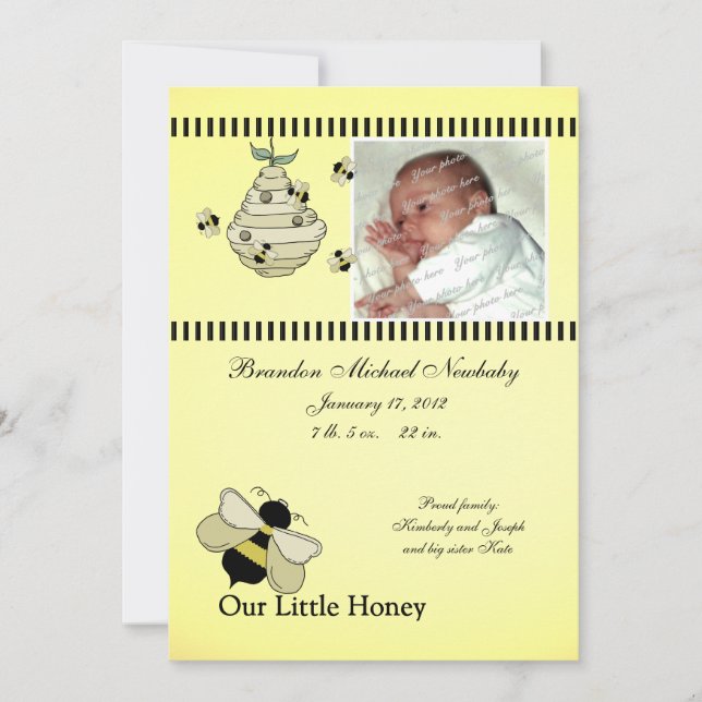 Honey Bee Baby Birth Announcement (Front)