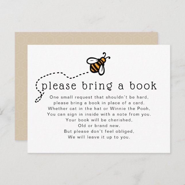 Honey Bee Baby Shower - Bring A Book Insert Invitation Postcard (Front/Back)
