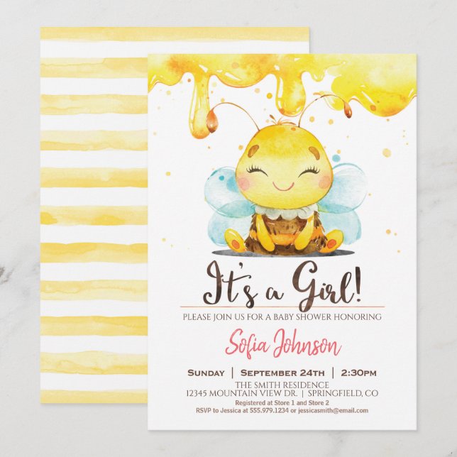 Honey Bee Baby Shower Girl Invitation (Front/Back)